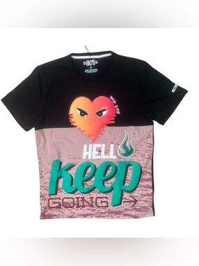 Bkys sz med Keep Going' Graphic Tee - Black & Pink